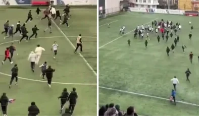 Görüntü Türkiye’den! Holiganlar sahaya girip 13 yaşındaki futbolculara saldırdı